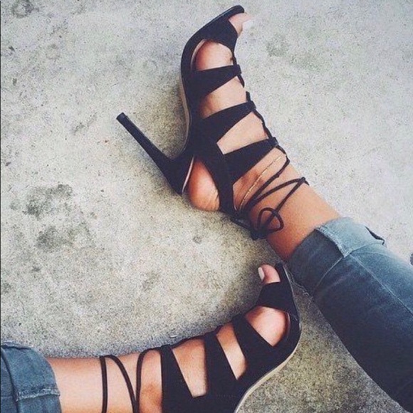 Madden Girl Shoes - Madden Girl Suede Black Lace Up Heels